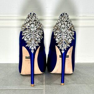 Blue satin crystal high heel peep toe pumps size 7